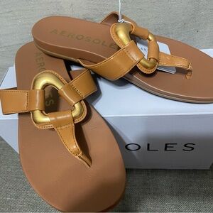 AEROSOLES Women's Brown Sandals with Gold Detail